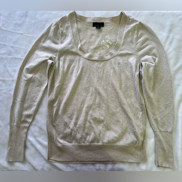 Attention‎ Cream Gold Knit Scoopneck Sweater Sz XXL EUC - Picture 1 of 5